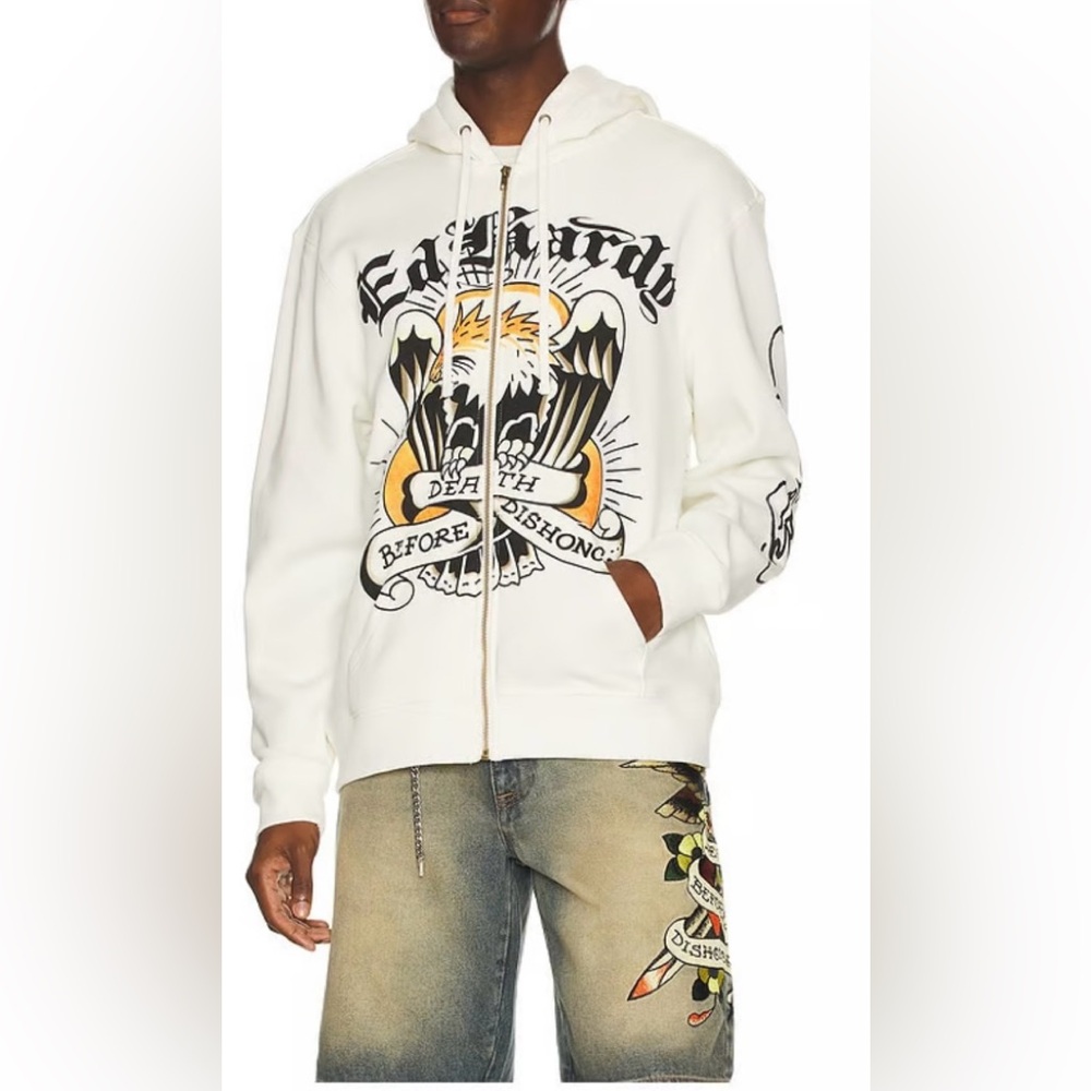 Ed Hardy Ivory Death Before Dishonor Hoodie